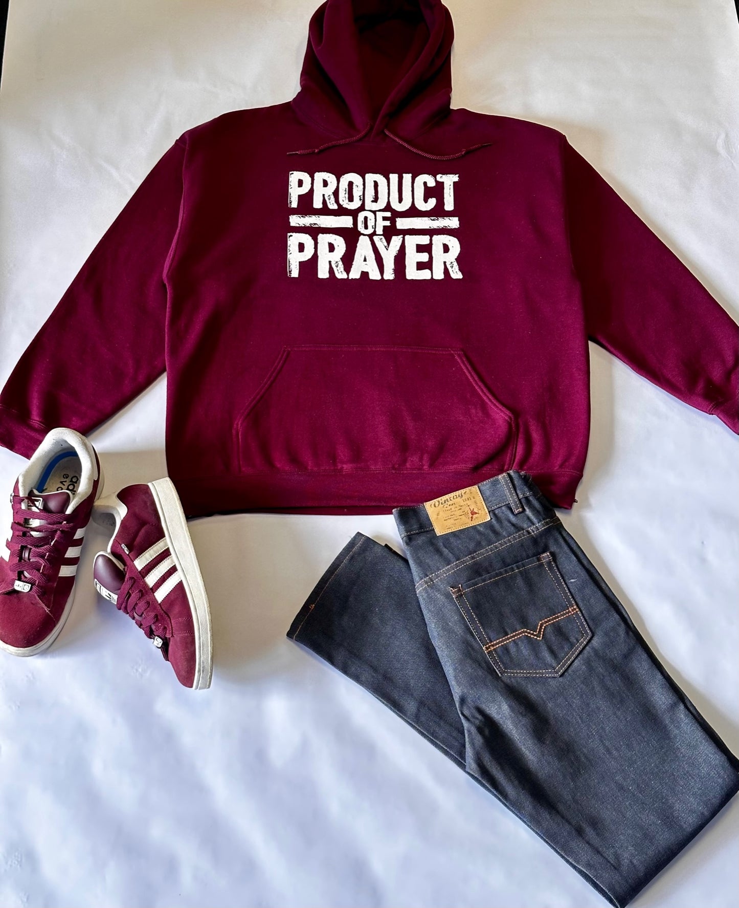 Maroon Product of Prayer Long-Sleeve Hoodie